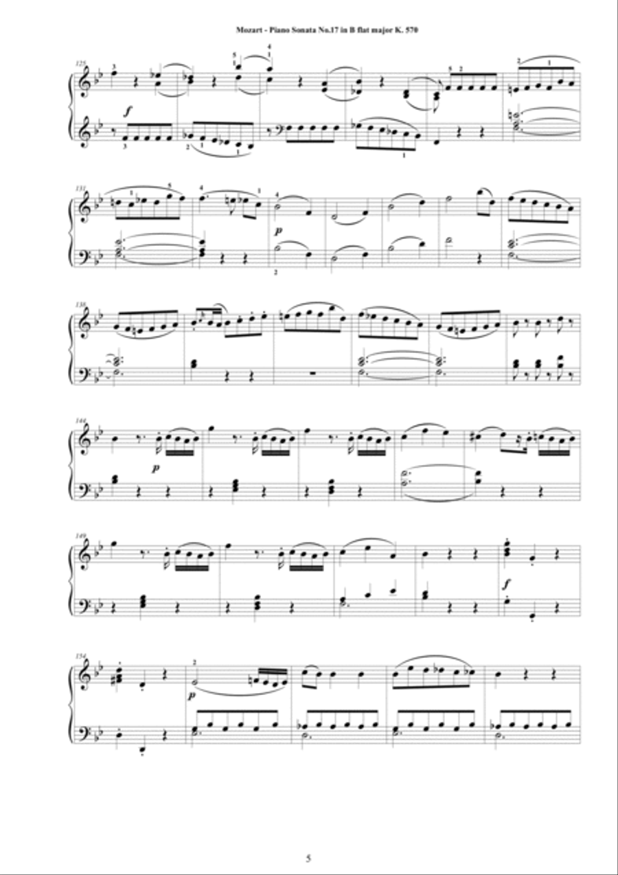 Mozart - Piano Sonata No.17 in B flat major K 570 - Complete score Mozart - Piano Sonata No.17 in B flat major K 570 - Complete score Piano Solo scores gallery preview page 5