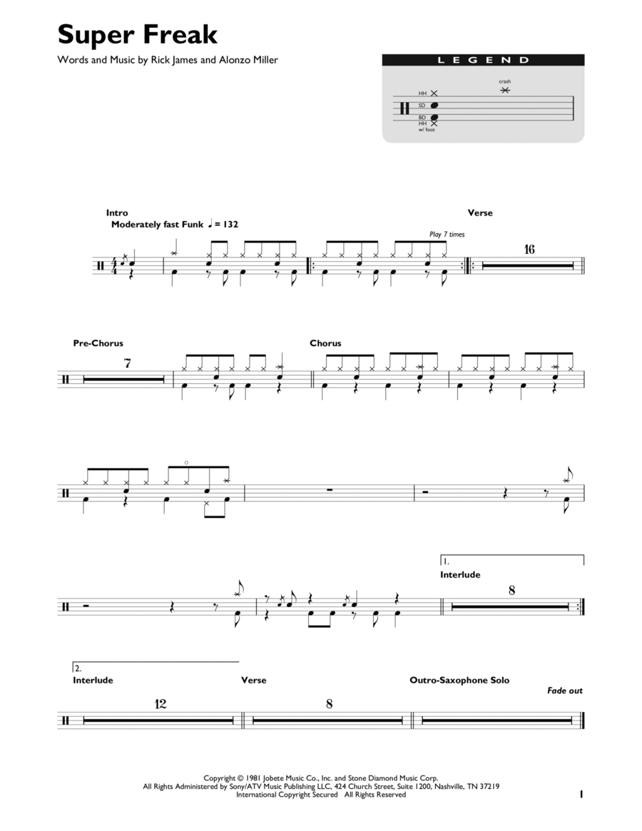 Super Freak Drum Set scores gallery preview page 1