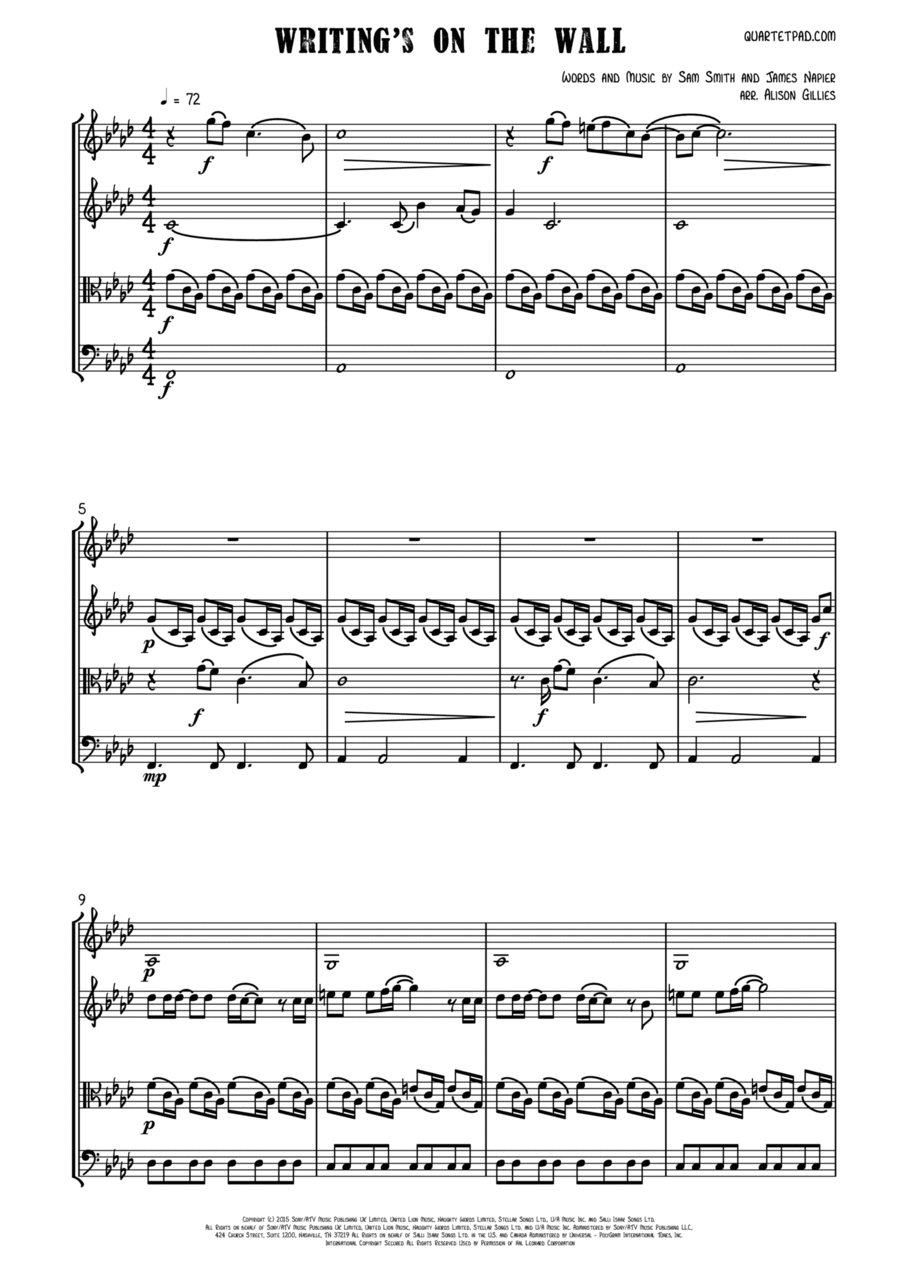 Writing's On The Wall from the film SPECTRE String Quartet scores gallery preview page 1