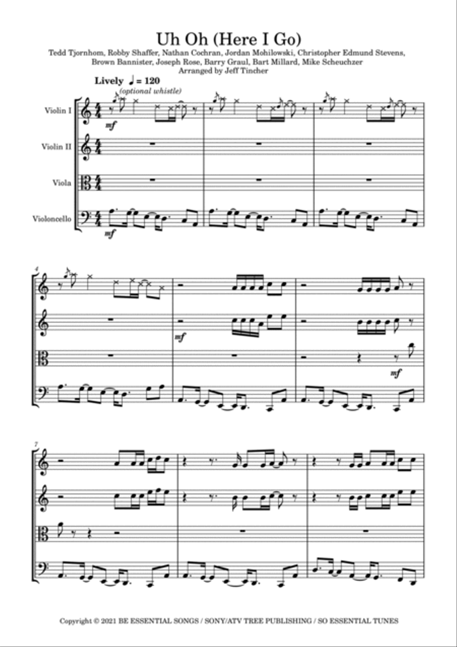 Uh Oh (here I Go) String Quartet scores gallery preview page 2