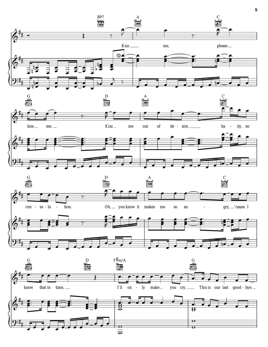 Last Goodbye Piano, Vocal, Guitar scores gallery preview page 5