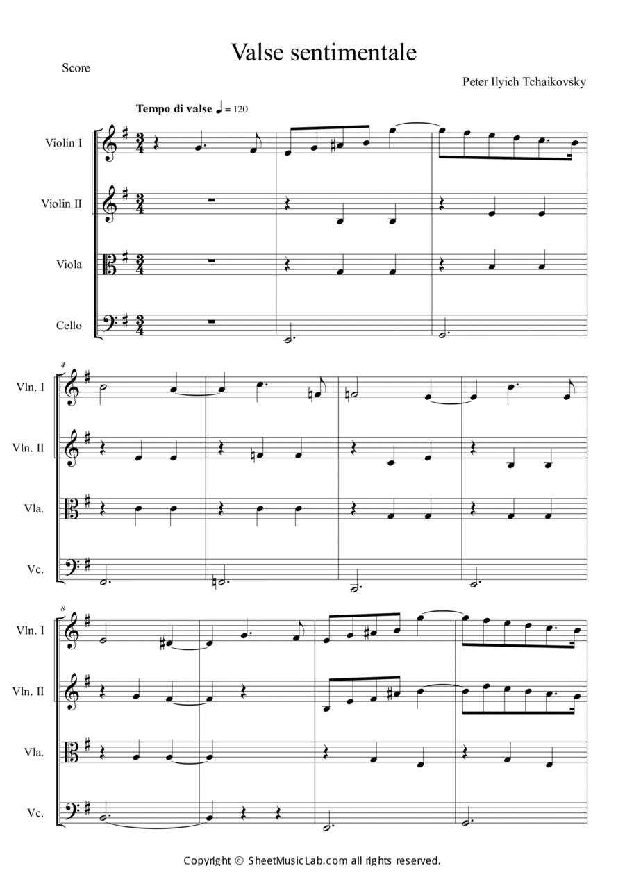 Valse sentimentale Op.51, No.6 String Quartet scores gallery preview page 1