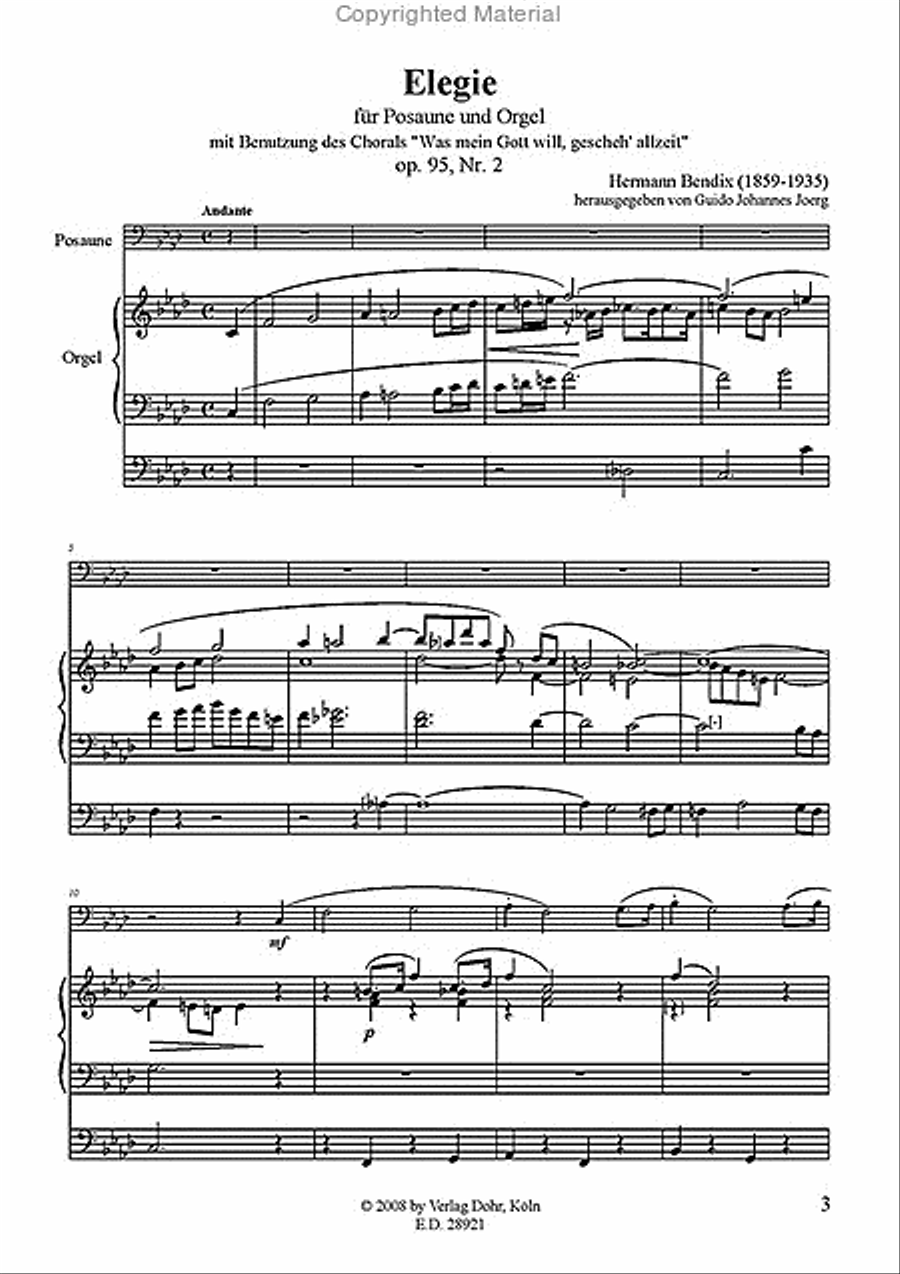 Elegie für Posaune und Orgel op. 95/2 (mit Benutzung des Chorals "Was mein Gott will, gescheh' allzeit")