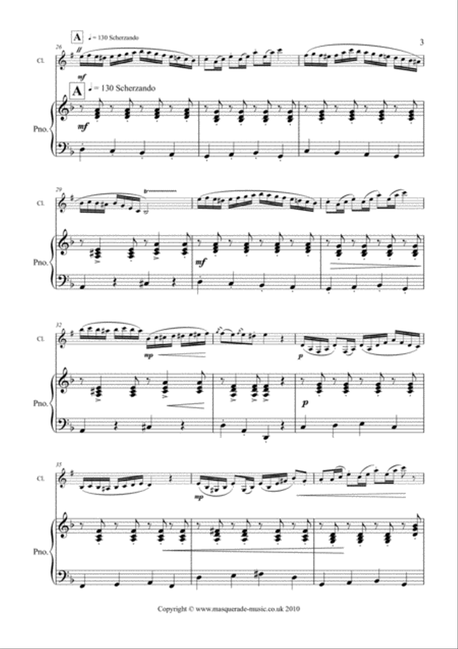 Czardas - A feisty gypsy-style romp for Bb Clarinet & Piano. No safety net supplied! B-Flat Clarinet scores gallery preview page 3