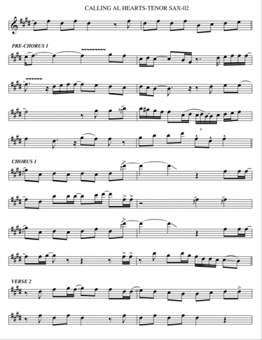 Calling All Hearts (swizz Beats Remix) Tenor Saxophone scores gallery preview page 2