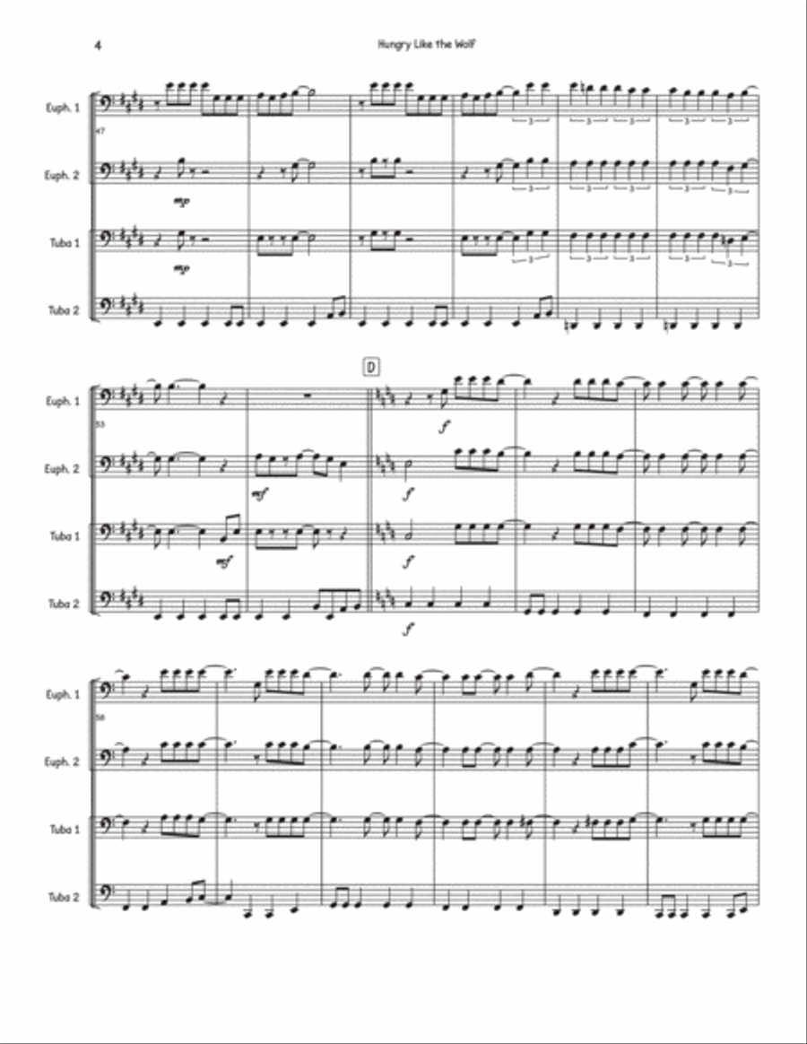 Hungry Like The Wolf Brass Quartet scores gallery preview page 4
