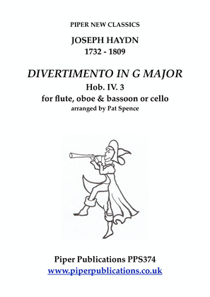 Book cover for HAYDN: DIVERTIMENTO IN G MAJOR Hob.IV 3 for flute, oboe & bassoon or cello