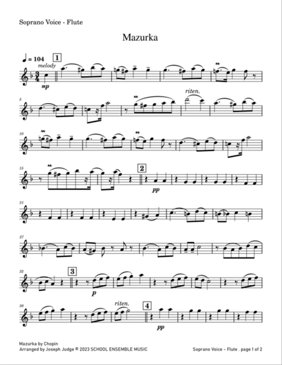 Mazurka by Chopin for Woodwind Quartet in Schools Woodwind Quartet scores gallery preview page 6