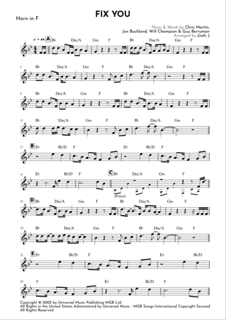 Fix You Horn Solo scores gallery preview page 2