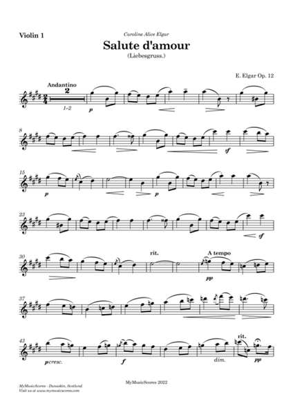 Elgar Salut d'amour Op. 12 for String Quartet image number null