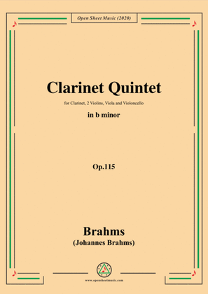 Book cover for Brahms-Clarinet Quintet,Op.115,in b minor,for Cl,2 Vln,Vla and Vc