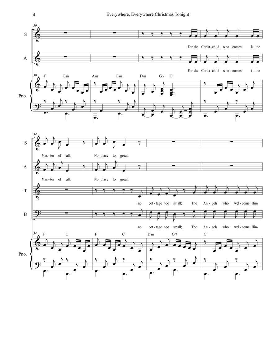 Everywhere, Everywhere Christmas Tonight (SATB Alternate) 4-Part scores gallery preview page 4