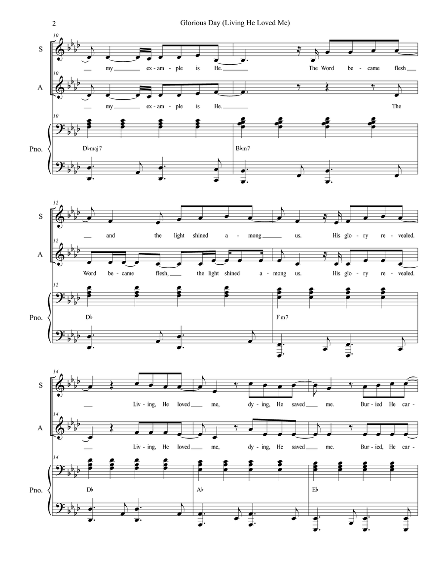 Glorious Day (Living He Loved Me) Alto Voice scores gallery preview page 2