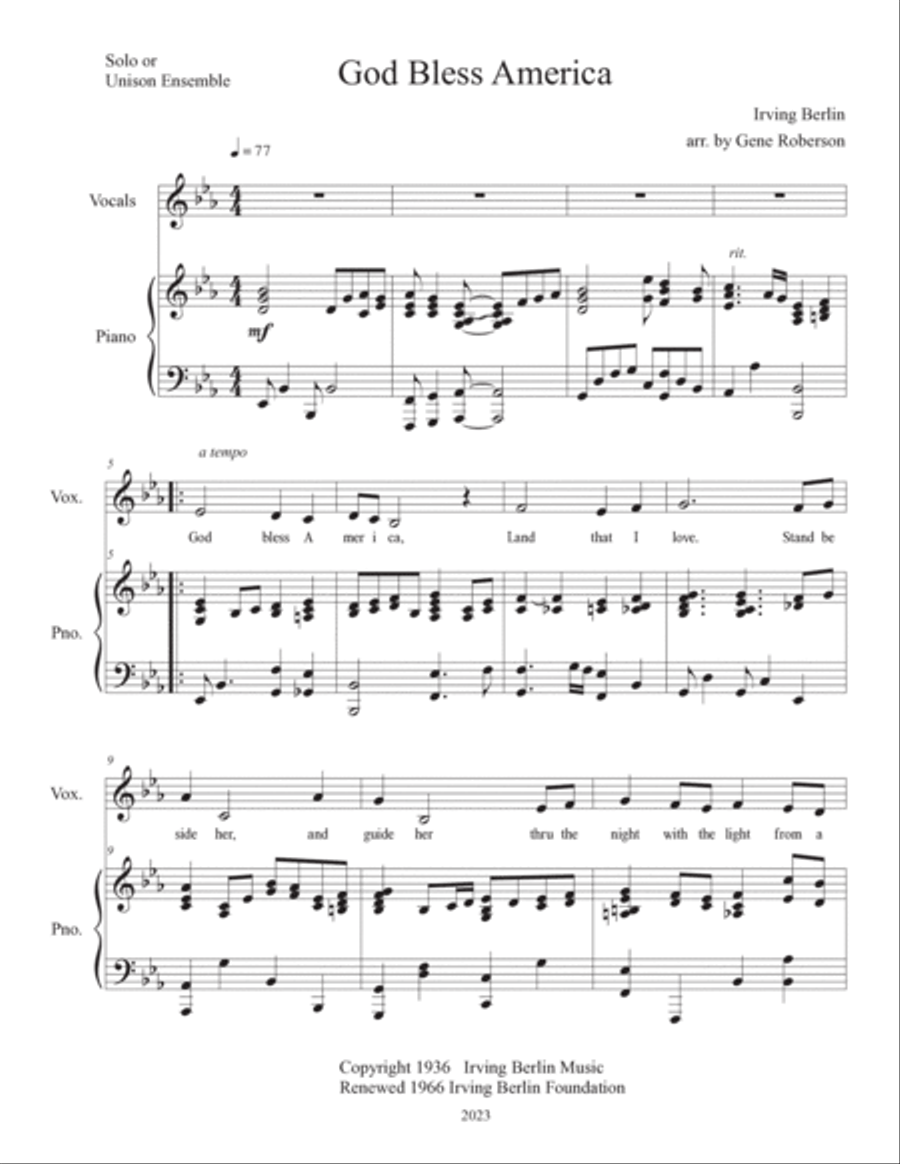 God Bless America ® God Bless America ® Piano, Vocal, Guitar scores gallery preview page 2
