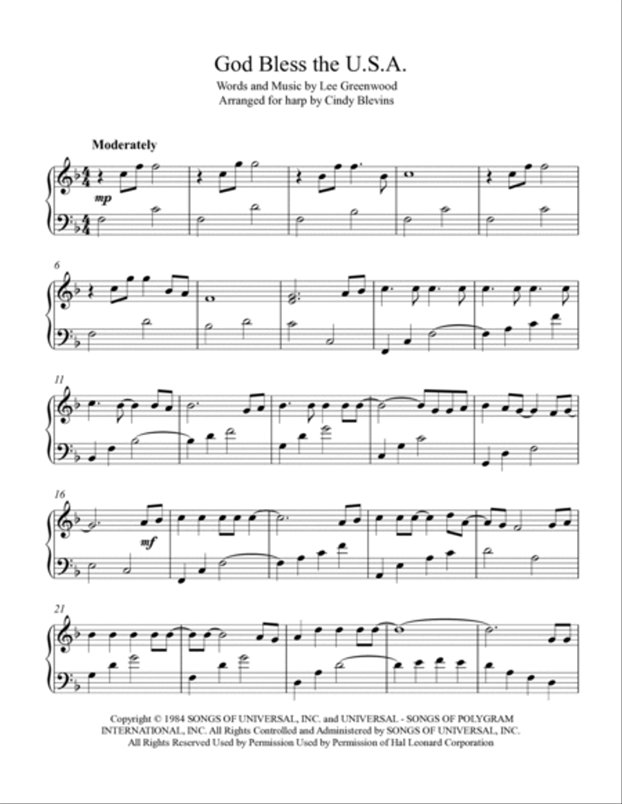 God Bless The U.S.A. Harp scores gallery preview page 2