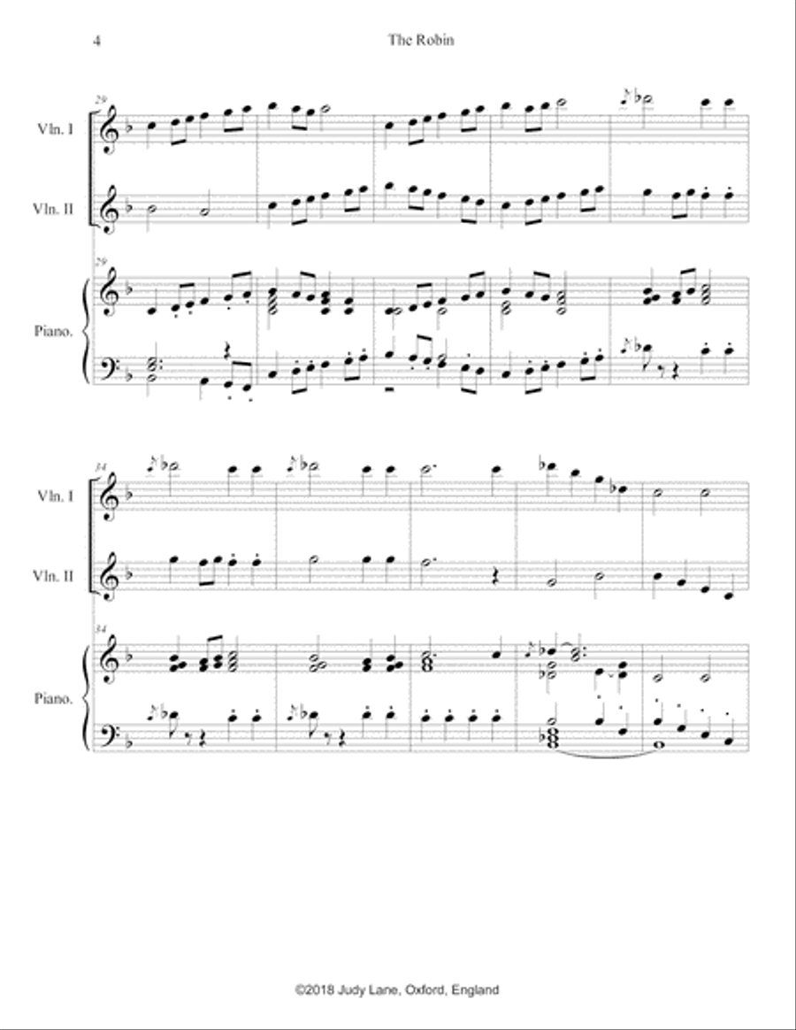 The Robin - [Instrumental version of the song] for piano 2 violins or flutes Woodwind Ensemble scores gallery preview page 5