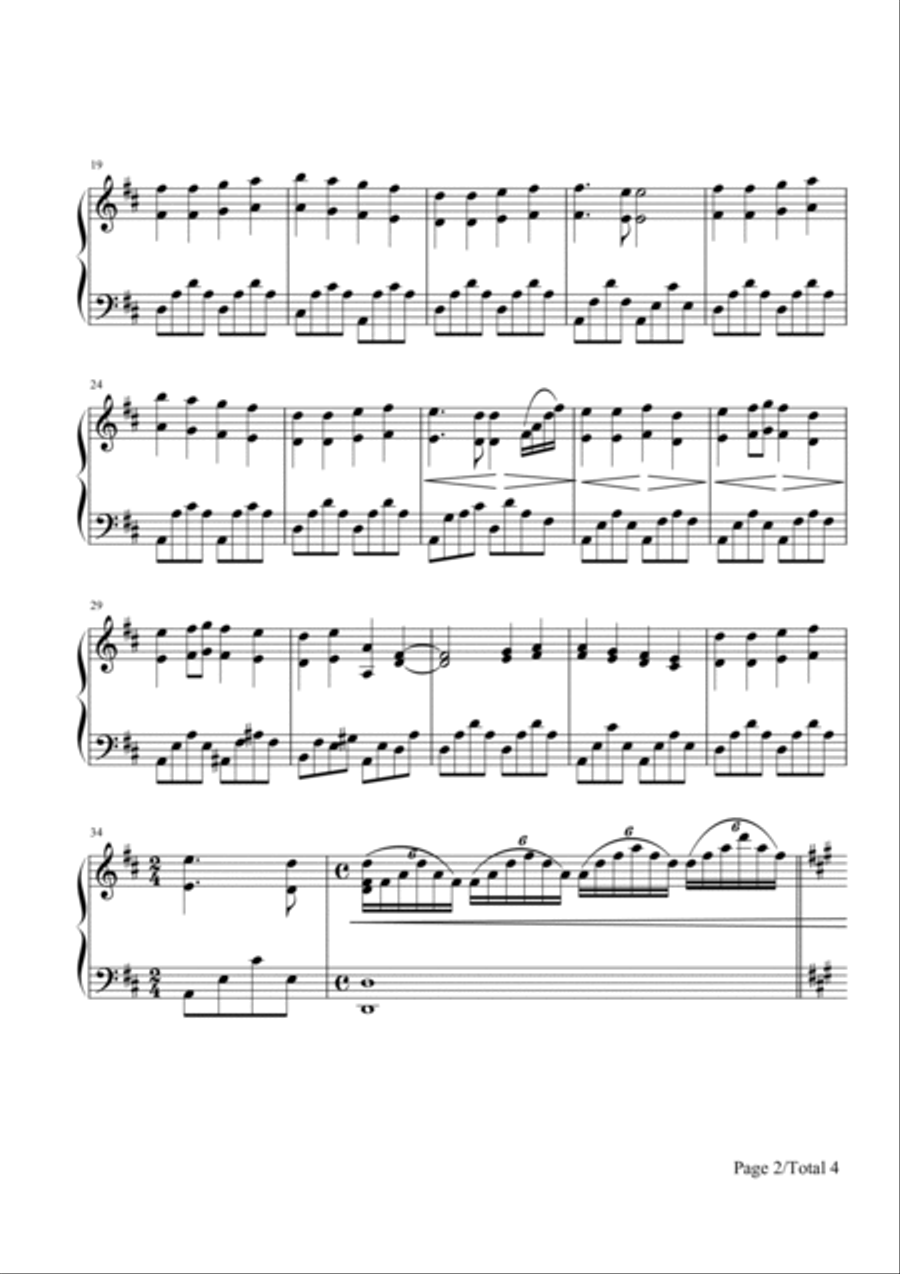 Ode to Joy,A Major,from Beethoven Symphony No.9,Piano Solo Sheet Piano Solo scores gallery preview page 2