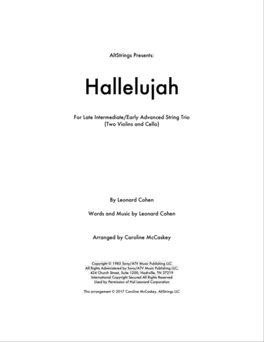 Hallelujah String Trio scores gallery preview page 1