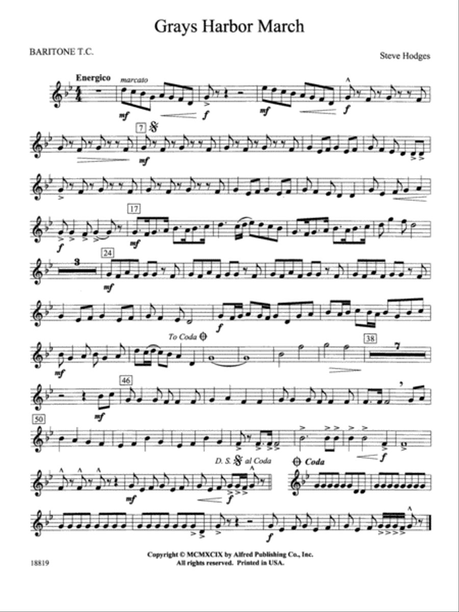 Grays Harbor March: Baritone T.C. Concert Band scores gallery preview page 1