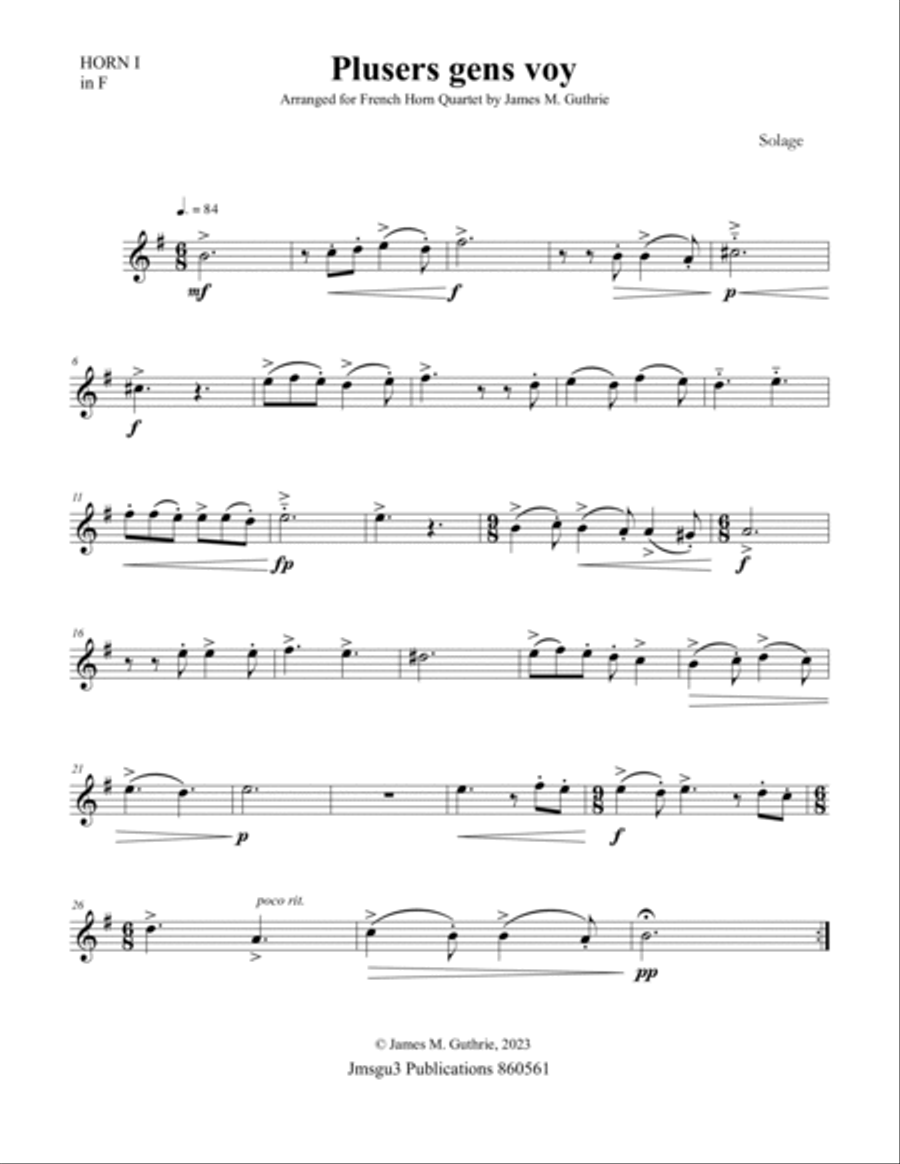 Solage: Plusers gens voy for French Horn Quartet Brass Quartet scores gallery preview page 3