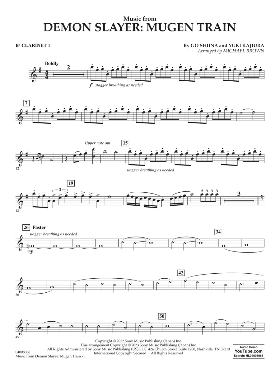 Music from Demon Slayer: Mugen Train (arr. Michael Brown) - Bb Clarinet 1 Concert Band scores gallery preview page 1