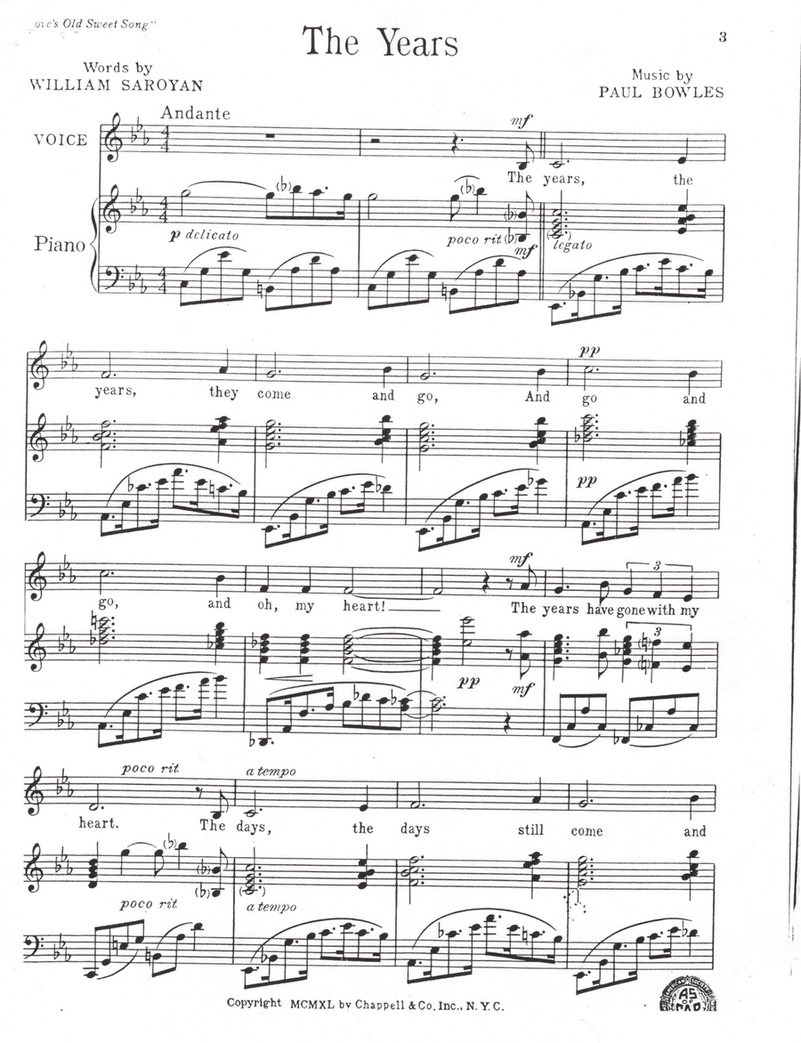 The Years Piano, Vocal scores gallery preview page 1