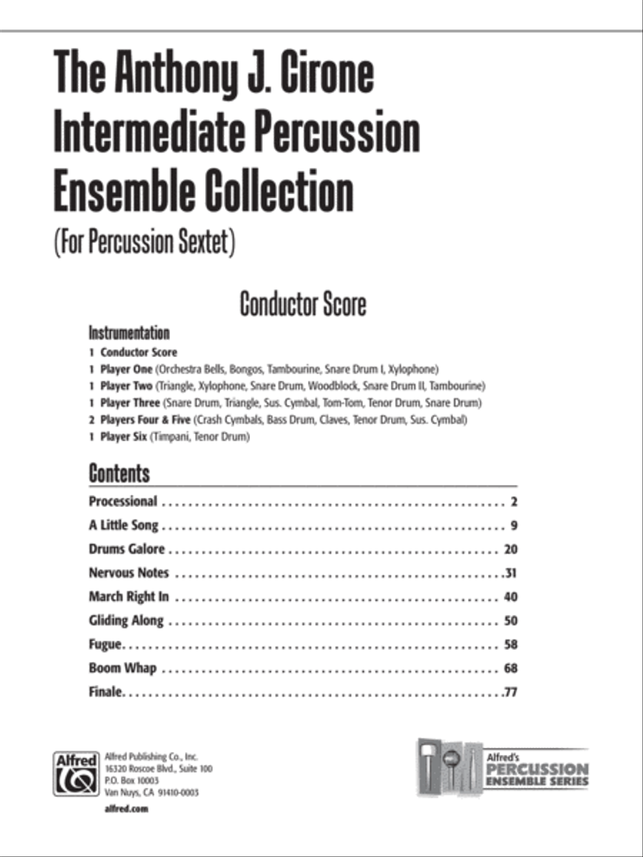 The Anthony J. Cirone Intermediate Percussion Ensemble Collection: Score Percussion Ensemble scores gallery preview page 1