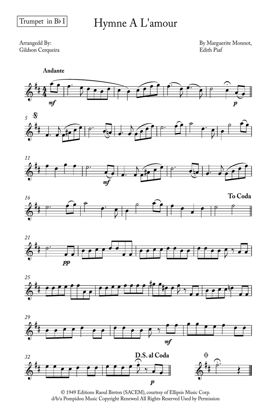 Hymne A L'amour Brass Quintet scores gallery preview page 6