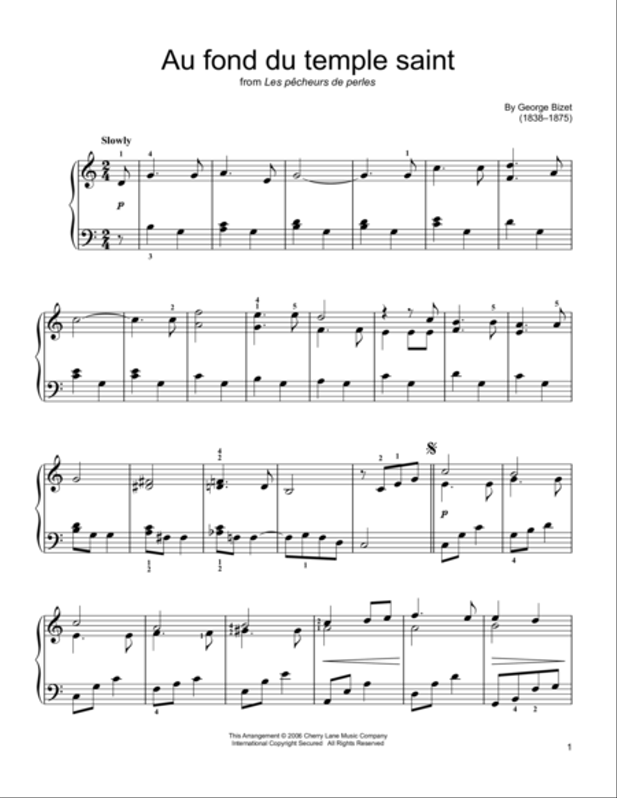 Au Fond Du Temple Saint Easy Piano scores gallery preview page 1