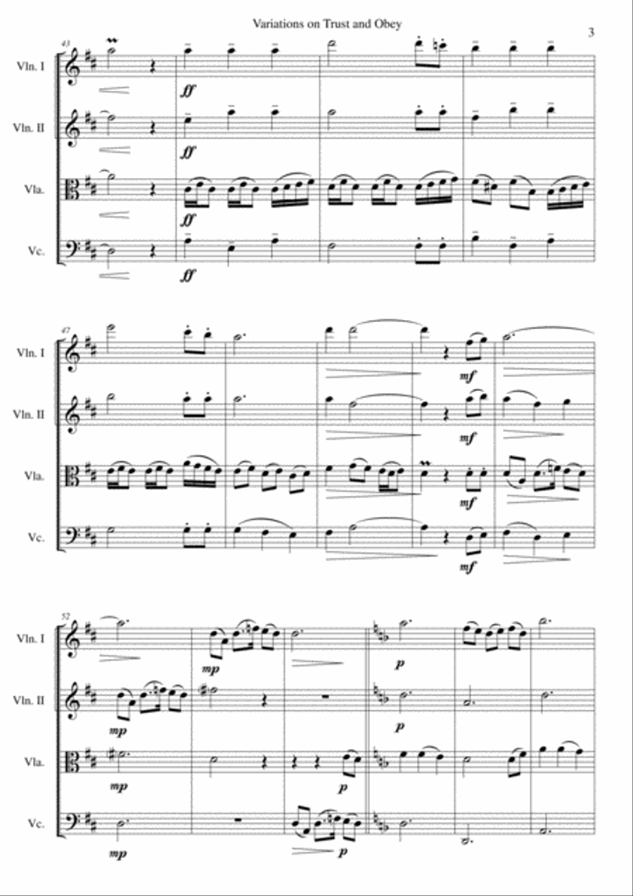 Variations on Trust and Obey for String quartet String Quartet scores gallery preview page 3