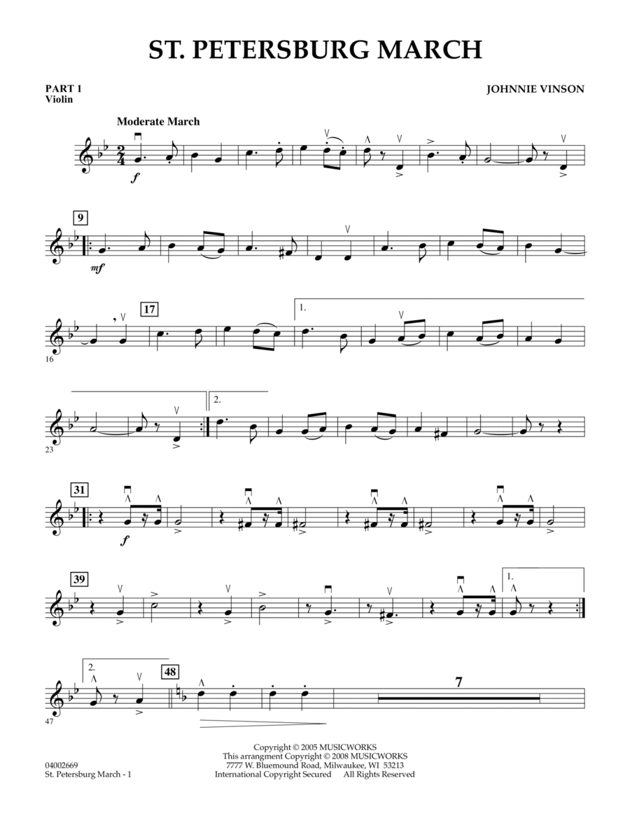 St. Petersburg March - Pt.1 - Violin Concert Band scores gallery preview page 1