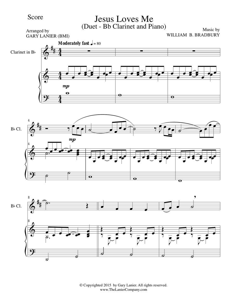 JESUS LOVES ME (Duet – Bb Clarinet and Piano/Score and Parts) Woodwind Duet scores gallery preview page 1