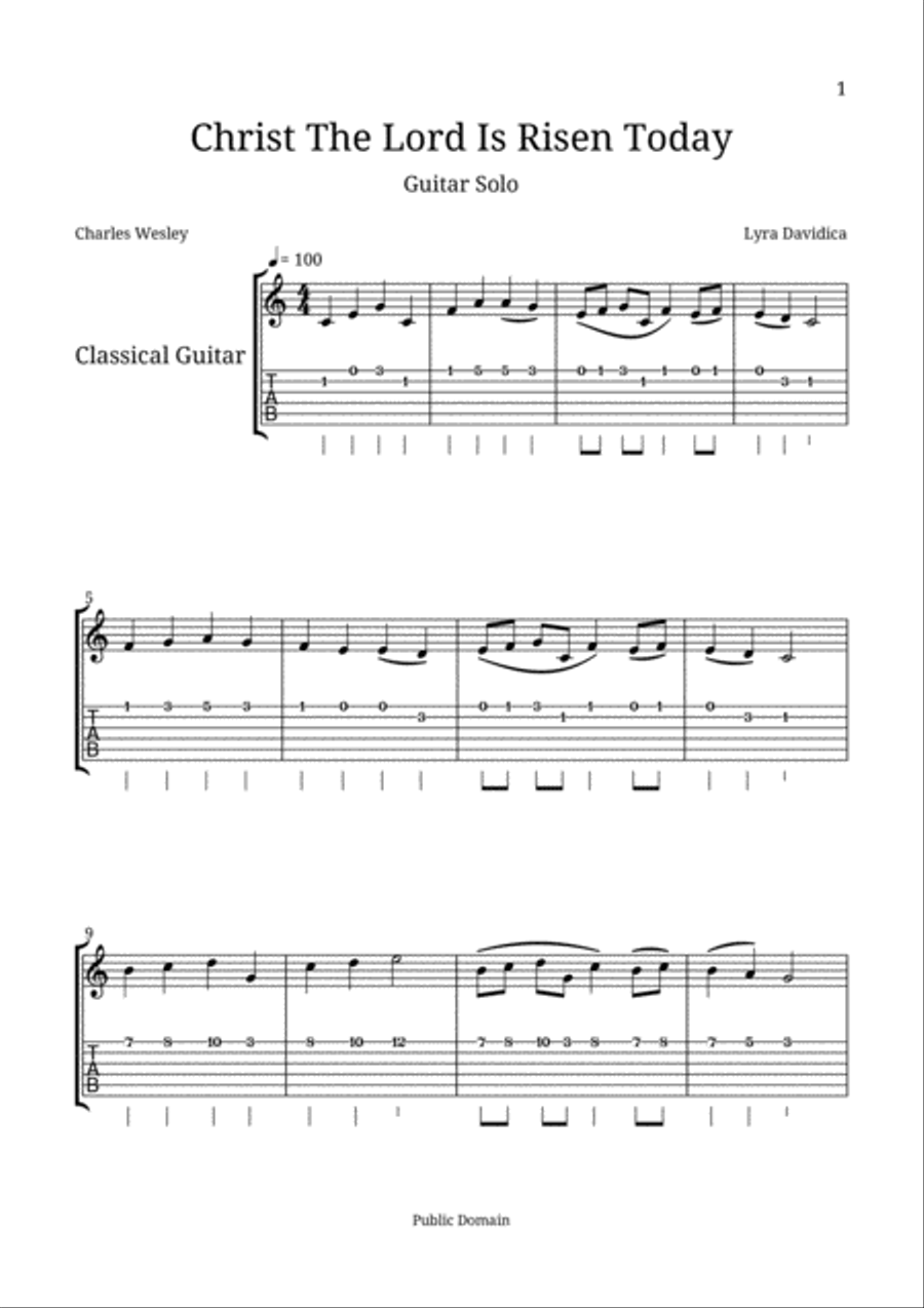 Christ The Lord Is Risen Today Guitar Tablature scores gallery preview page 1