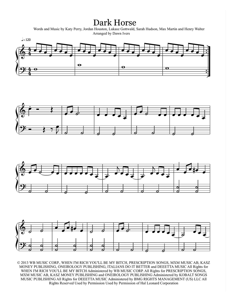 Dark Horse Dark Horse Piano Solo scores gallery preview page 2