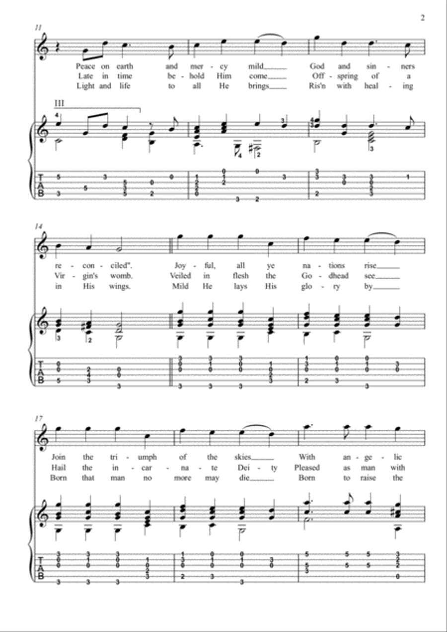 Hark! The Herald Angels Sing guitar fingerstyle Acoustic Guitar scores gallery preview page 2