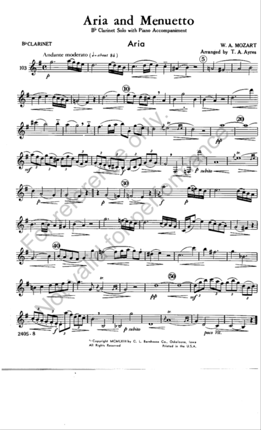 Aria and Menuetto Clarinet Solo scores gallery preview page 2