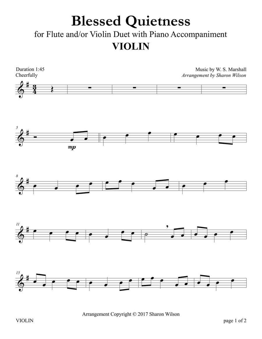 Blessed Quietness (for Flute and/or Violin Duet with Piano accompaniment) Flute scores gallery preview page 3