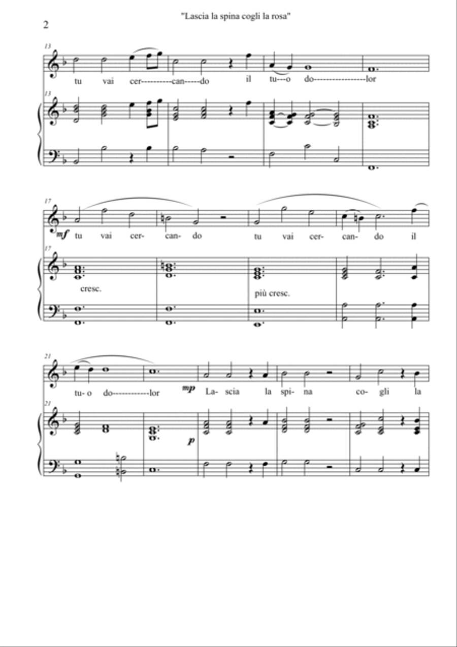 Haendel Lascia la spina, cogli la rosa F major soprano voice and piano Soprano Voice scores gallery preview page 2