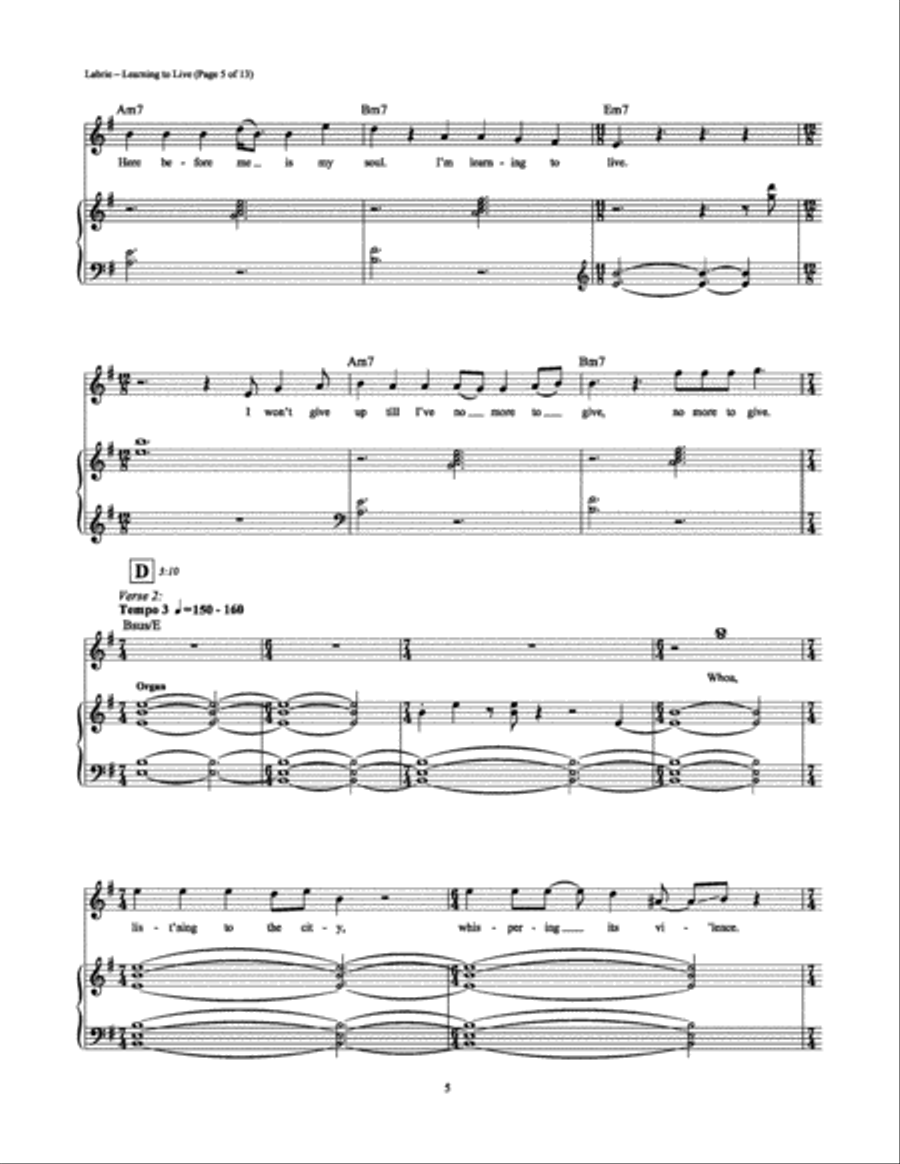 Learning to Live Piano, Vocal, Guitar scores gallery preview page 5