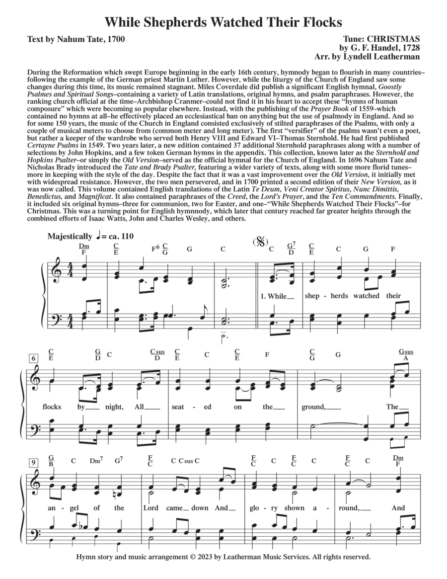 While Shepherds Watched Their Flocks Piano, Vocal, Guitar scores gallery preview page 1