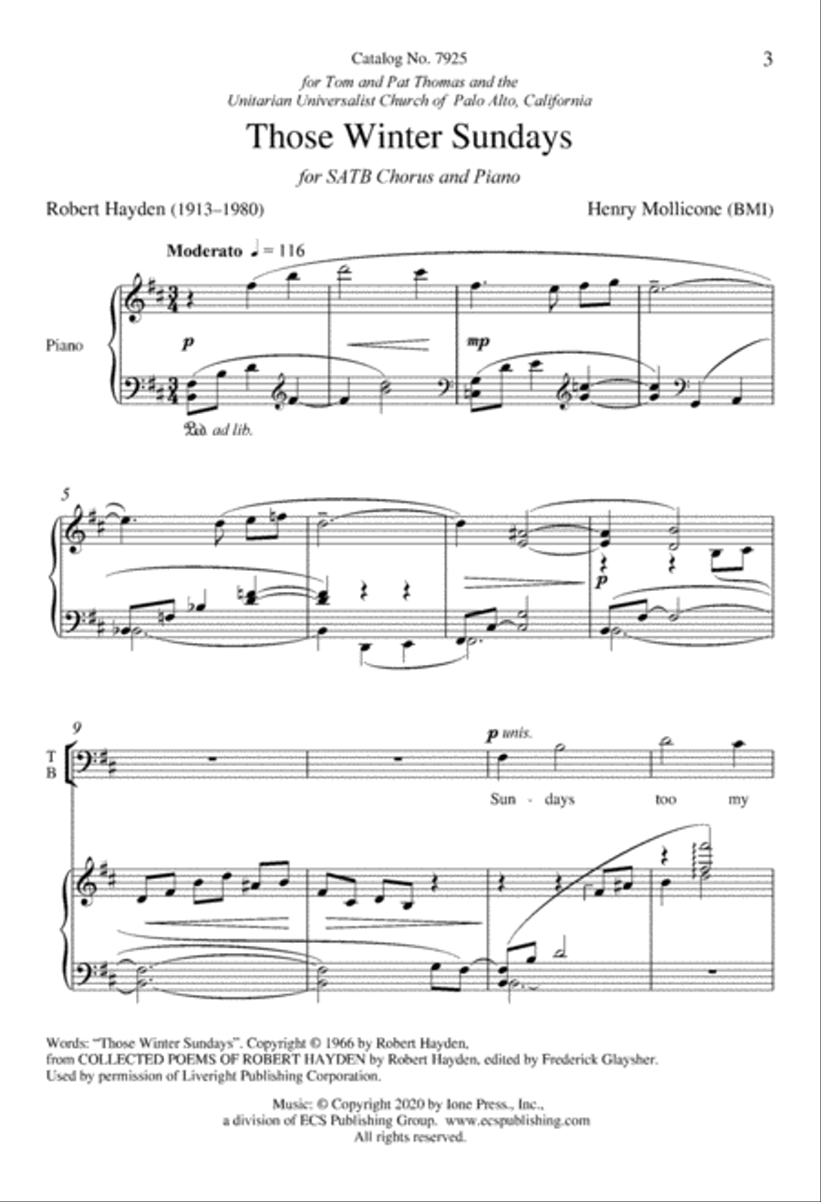 Those Winter Sundays Those Winter Sundays 4-Part scores gallery preview page 3
