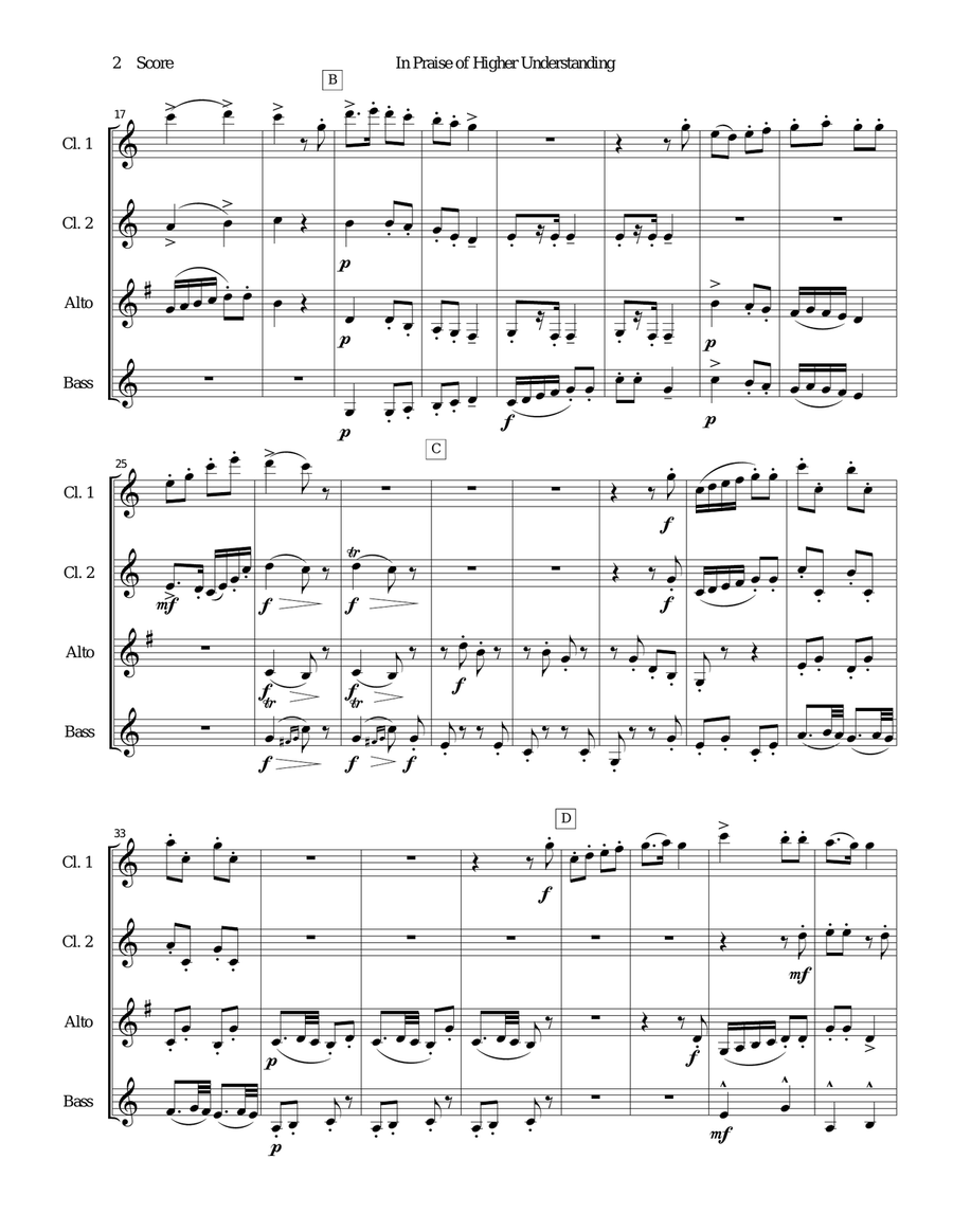 Mahler - In Search of Higher Understanding set for Clarinet Quartet Clarinet Quartet scores gallery preview page 2
