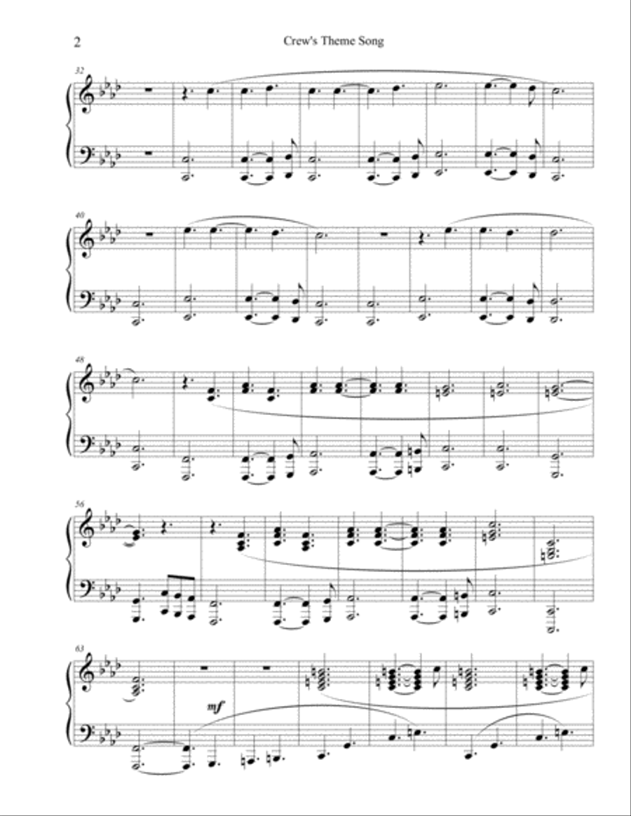 Crew's Theme Song Piano Solo scores gallery preview page 2