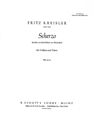 Book cover for Kreisler Cm7 Scherzo Dittersdorf Vln Pft