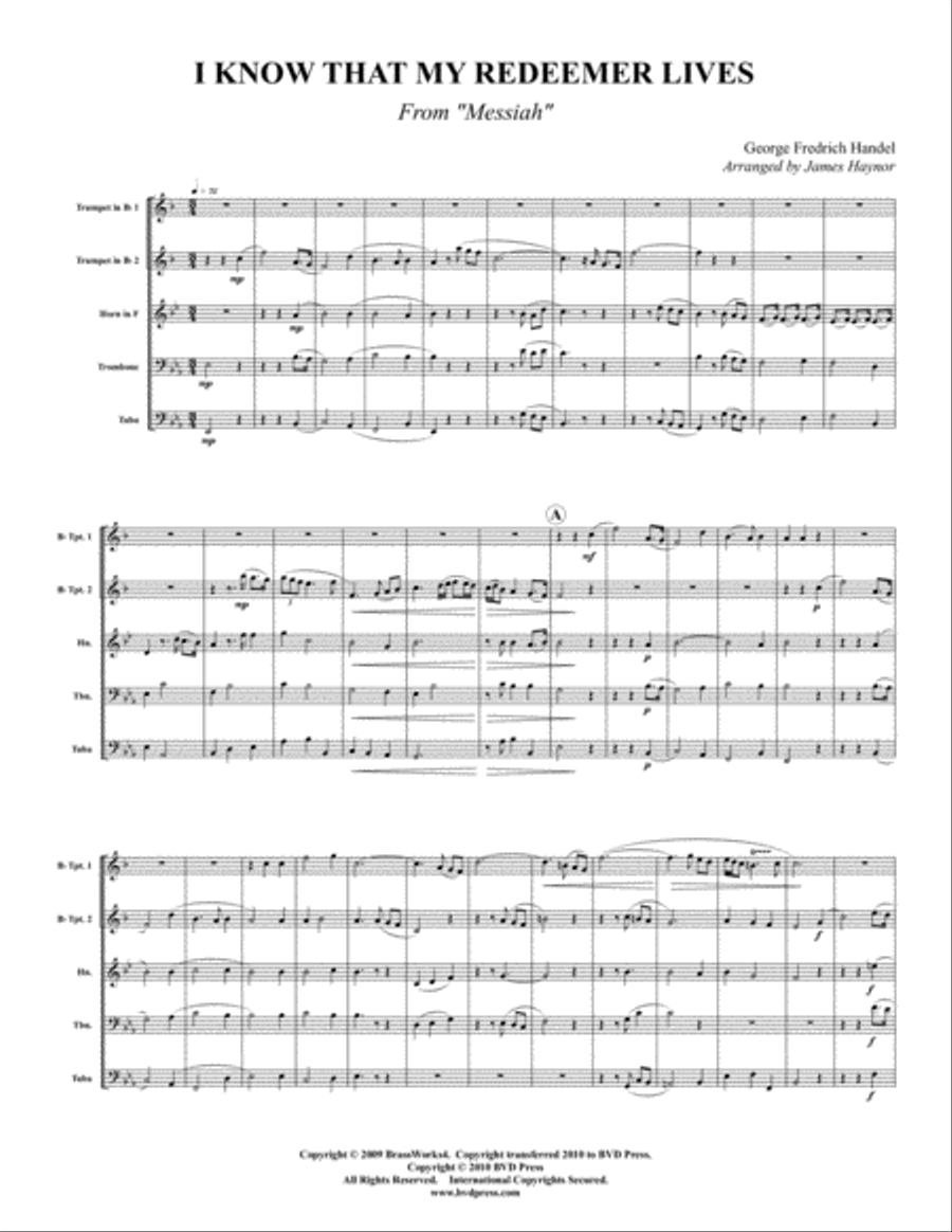 I Know That My Redeemer Lives Brass Quintet scores gallery preview page 2