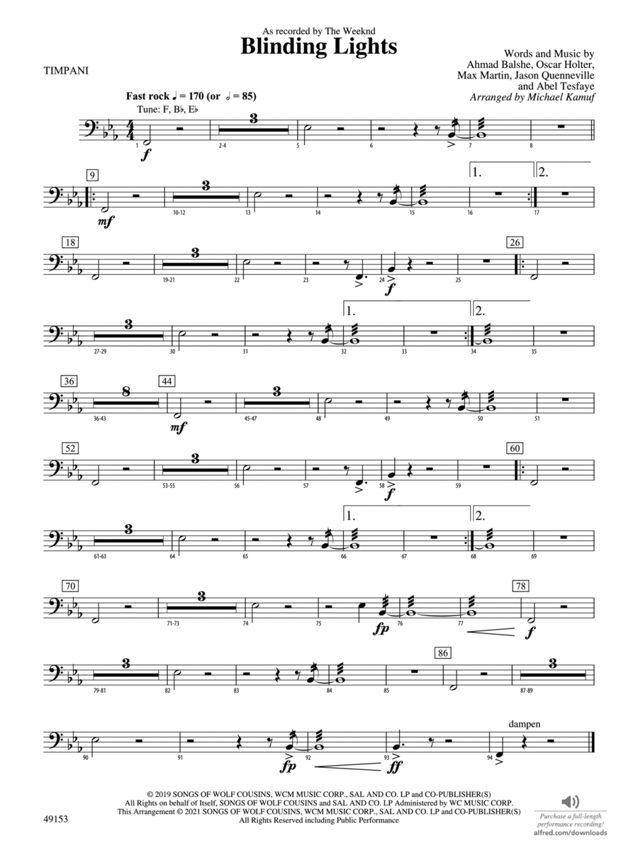 Blinding Lights: Timpani Blinding Lights: Timpani Concert Band scores gallery preview page 1
