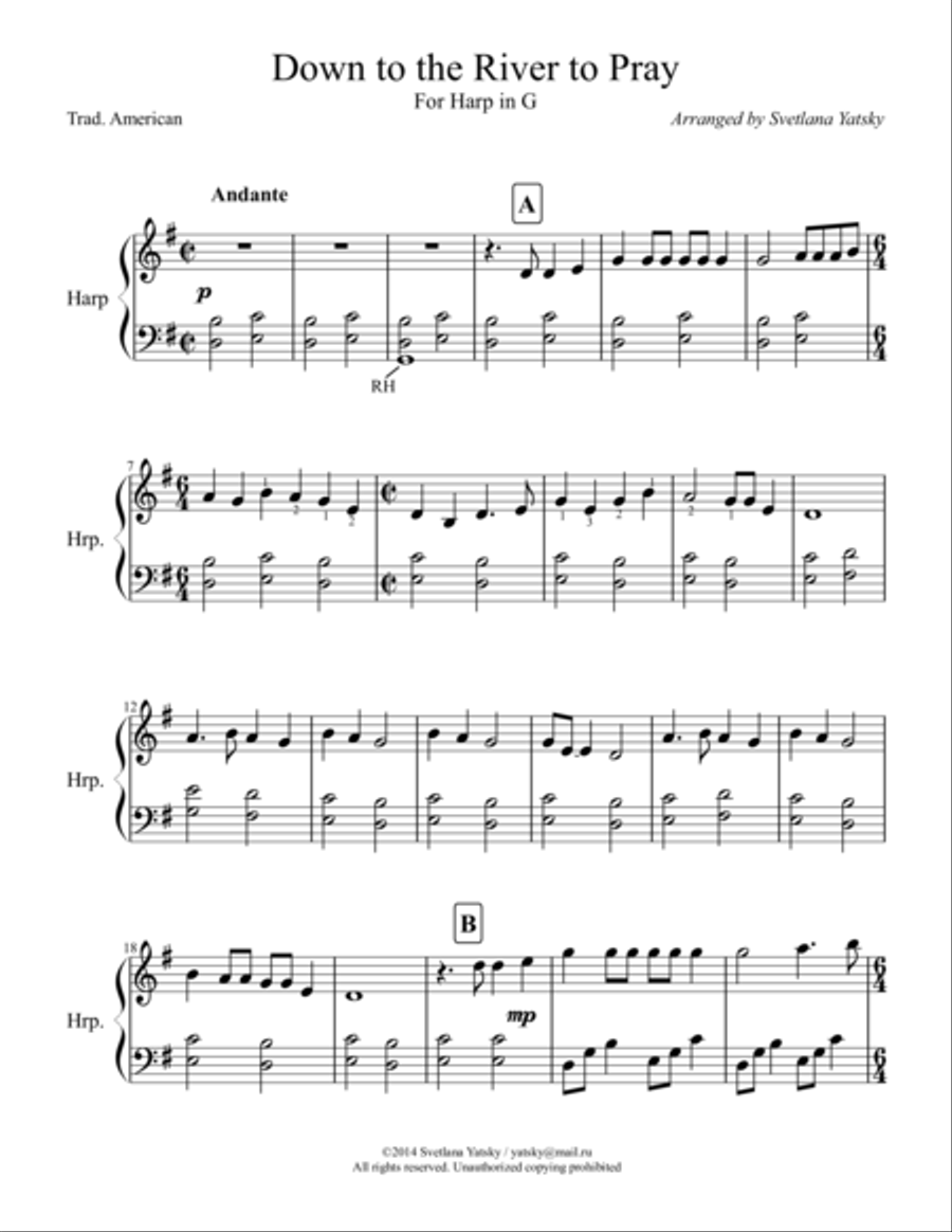Down to the River to Pray Harp scores gallery preview page 1