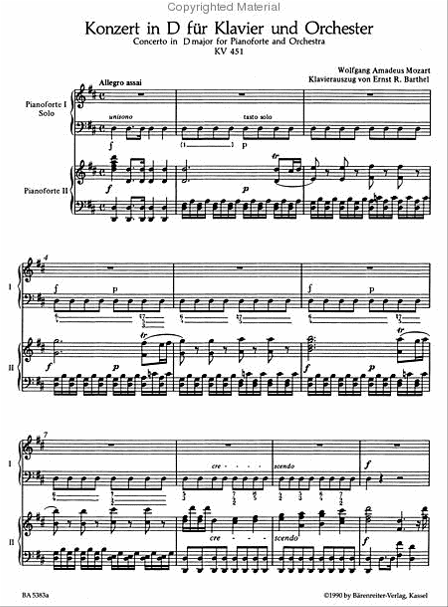 Concerto for Piano and Orchestra, No. 16 D major, KV 451 Piano Solo scores gallery preview page 2