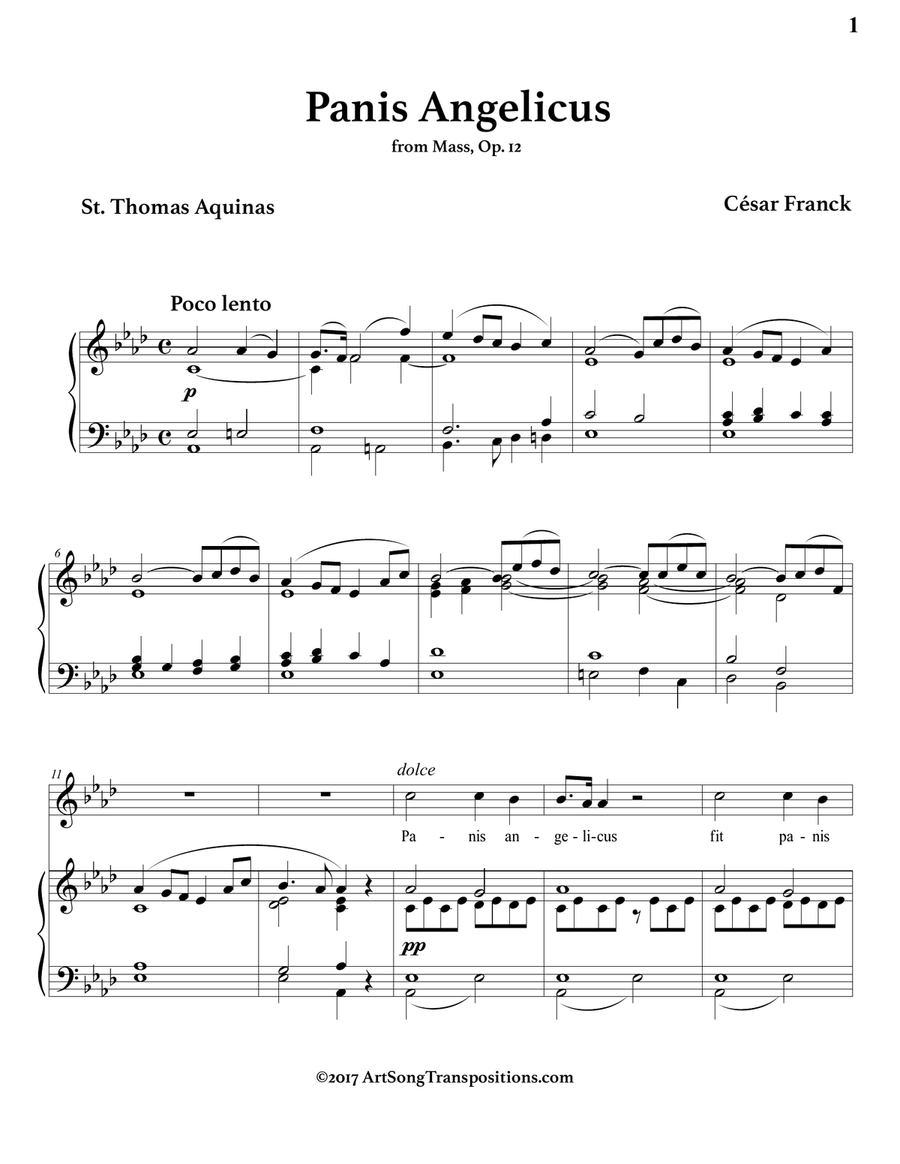 FRANCK: Panis angelicus (transposed to A-flat major) Piano, Vocal scores gallery preview page 2