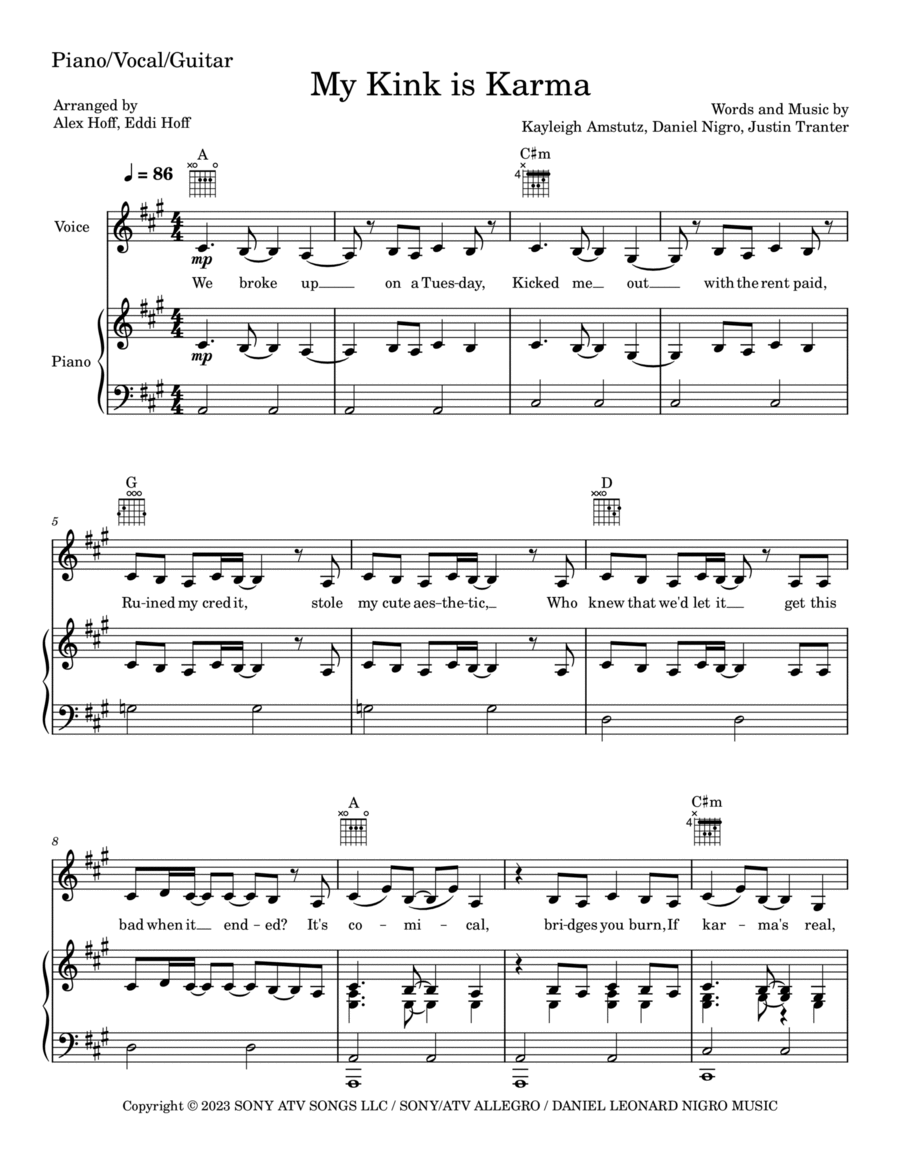 My Kink Is Karma Piano, Vocal, Guitar scores gallery preview page 1